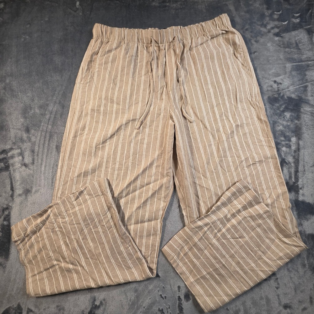 Gap Womens‎ Linen Blend Striped Wide Leg Pull On Pants Tan White Large